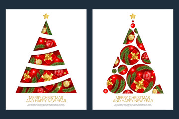 Merry Christmas Happy New Year greeting background with Christmas branch, balls, snowflakes. For sale, banner, posters, cover design templates, social media wallpaper stories.  2025 xmas concept