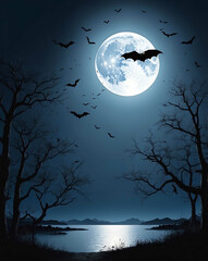 Fototapeta premium Full moon with bats flying