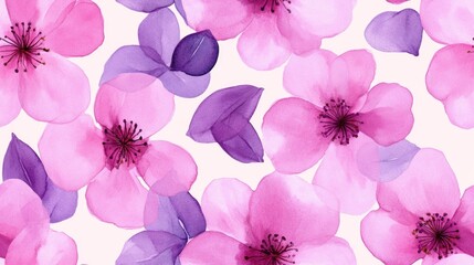 Blossom Watercolor Vibrant Purple Rose Leaf Contemporary Repeating Pattern Seamless Vintage Design Blossom Watercolor Lively Pink Spring Print Apple Motif Sakura Blossom Watercolor