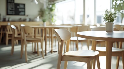 Space-saving stackable chairs neatly arranged in a bright, minimalist dining room