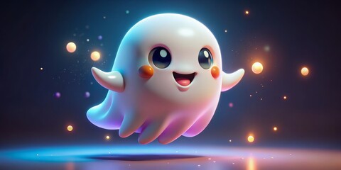 Fototapeta premium A whimsical cartoon ghost floats with a playful grin, trailing wispy tendrils of light that shimmer and sway