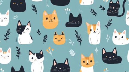 Adorable cats in a seamless pattern