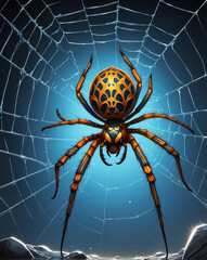 Obraz premium Spider crawling down from a web