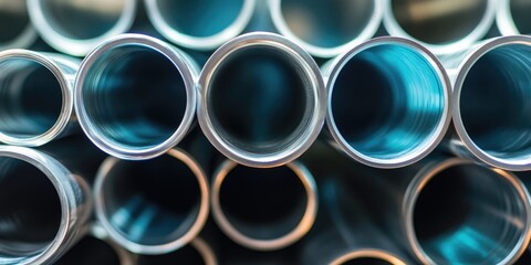 A stack of blue pipes with a metallic sheen