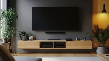 Wall-mounted TV stand with storage compartments,
