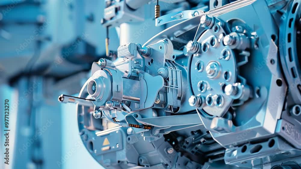 Poster close-up of a high-tech mechanical component showcasing intricate gears and precision parts. sleek d