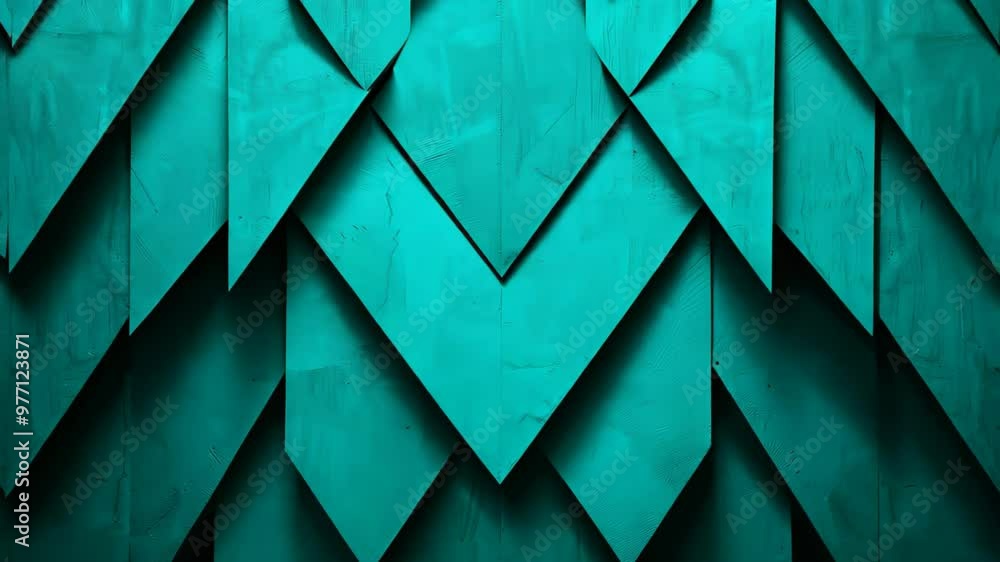Poster a vibrant turquoise background with overlapping triangular panels creates depth and dimension. geome