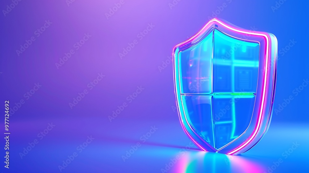 Aufkleber a glowing neon shield symbolizing security and protection in a digital environment against cyber thr