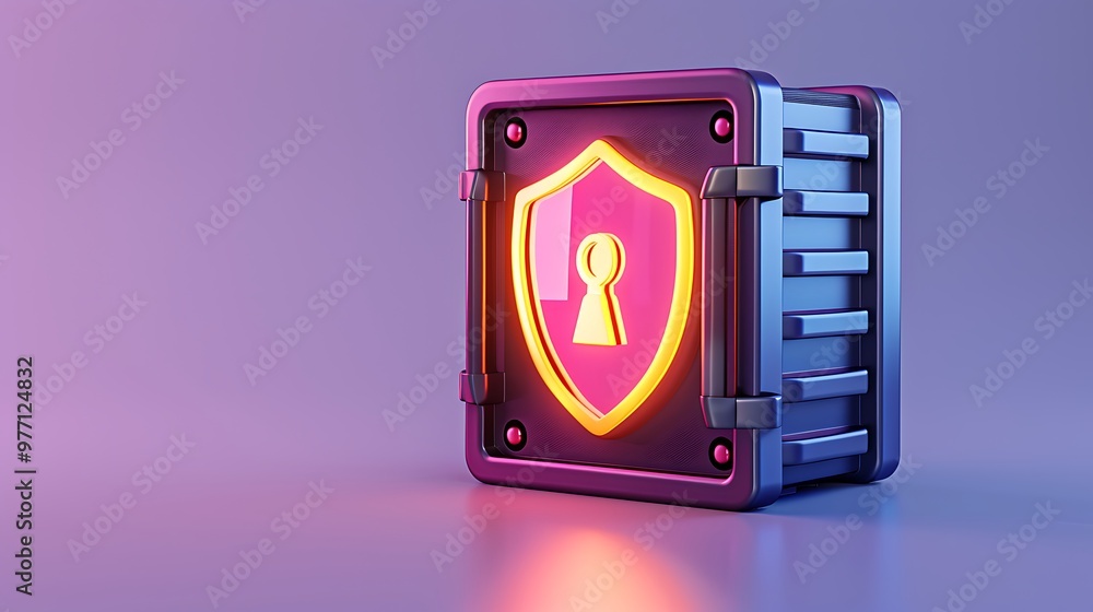 Aufkleber a glowing security box with a shield symbol, representing protection and digital security concepts i