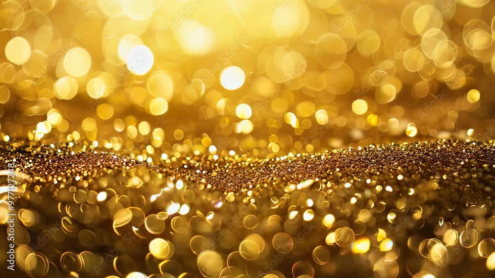 Aufkleber a close-up of a shimmering golden surface with a soft bokeh effectect. vibrant visual evokes luxury 