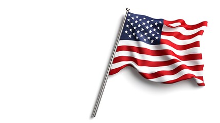 Fototapeta premium A simple, powerful image of the American flag waving against a stark white backdrop.