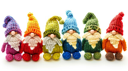 cute knitted gnomes on a white background	