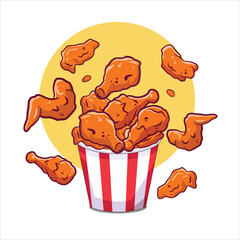 Vector illustration of crispy fried chicken overflowing into a red and white patterned cup