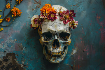 Beautiful greeting card with bright holiday composition for happy to joy celebrate dia de muertos