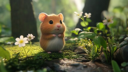 Fototapeta premium Cute Syrian hamster standing up looking curious