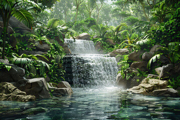Generative ai on theme of beautiful majestic waterfall in natural nature, national park attraction