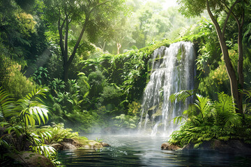 Fototapeta premium Generative ai on theme of beautiful majestic waterfall in natural nature, national park attraction