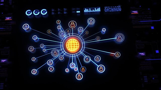 Outsource and human, resource concept. Abstract technology background in blue color.