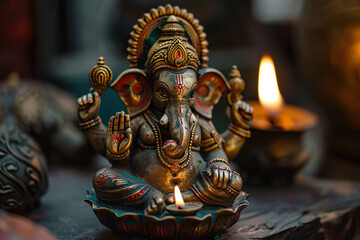 Obraz premium Beautiful greeting card with bright holiday composition for happy celebrate Ganesh Chaturthi
