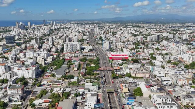 Traffic on 27 de febrero avenue, Santo domingo. Aerial of Dominican Republic