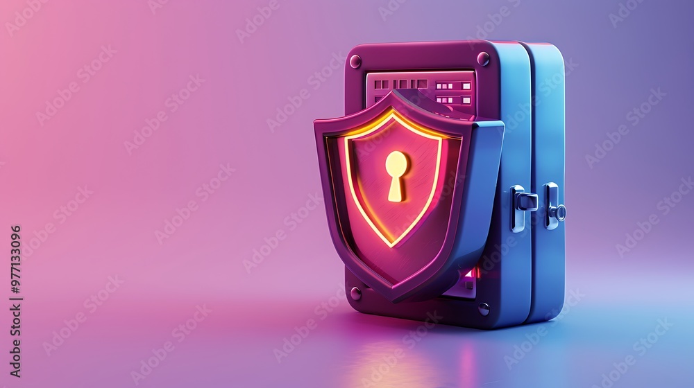 Aufkleber a modern security box featuring a glowing shield and keyhole, symbolizing protection and data safety