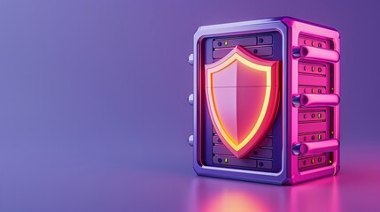 A modern secure vault with a glowing shield, symbolizing protection and security in a digital age.