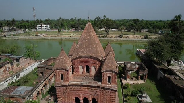 Aerial view of Pancha Ratna Govinda temple, Rajshahi, Puthia, Bangladesh