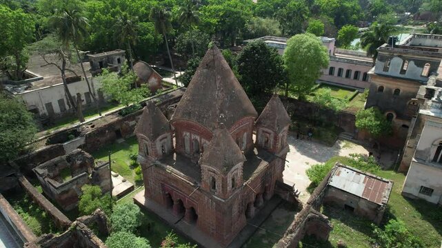 Aerial view of Pancha Ratna Govinda temple, Rajshahi, Puthia, Bangladesh