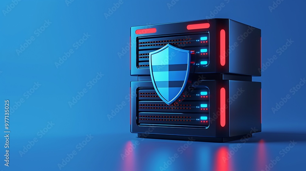 Aufkleber a modern server unit featuring a security shield symbol, representing data protection and cybersecur