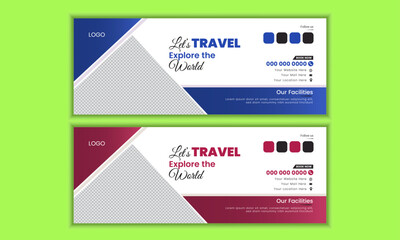 Fototapeta premium travel Tourism Facebook cover design template travel social media banner, web banner design for ads with photo place holder