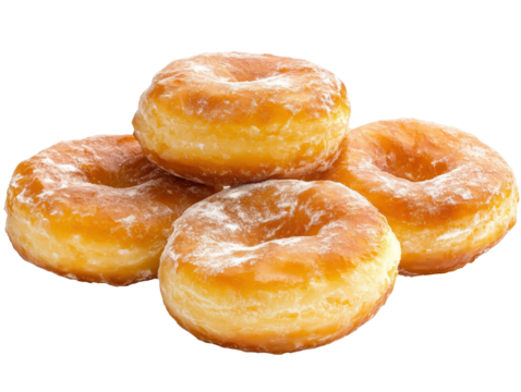 Sweet doughnuts with a shiny glaze on a transparent background.