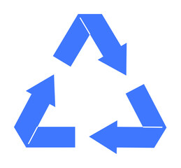 Three blue arrows forming a triangle, symbolizing recycling. Ideal for eco-friendliness, sustainability, environmental conservation, recycling awareness, waste reduction. Clean, minimalist, modern.