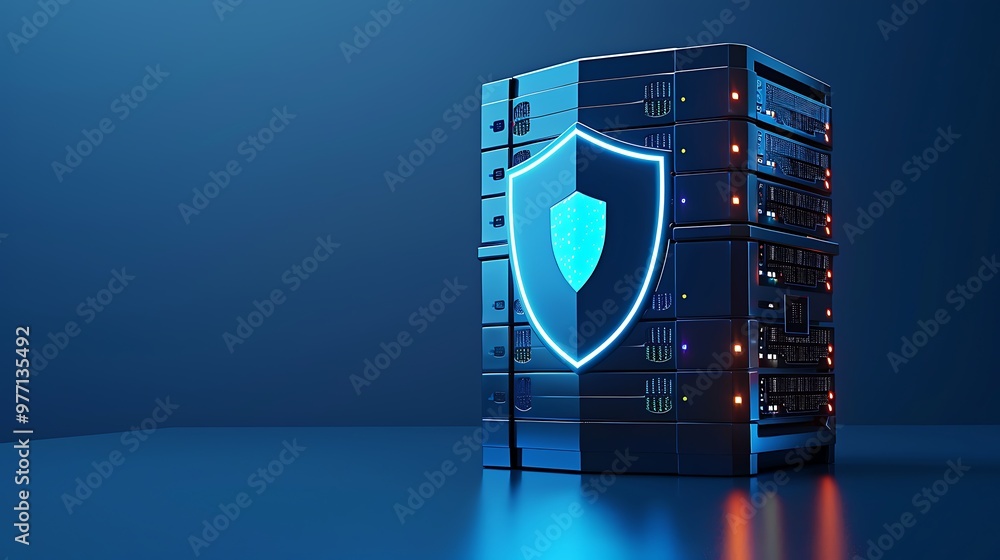 Aufkleber a modern server with a glowing shield symbol, representing cybersecurity and data protection in a di