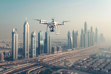 Drone flying in the sky over nature during observation