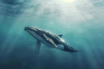 Obraz premium Fantastically beautiful majestic huge whale in ocean