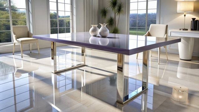 Modern table with smooth and glossy resin surface, perfect for contemporary interiors