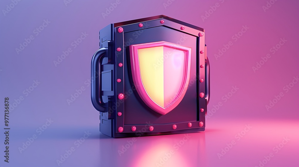 Poster a modern shield icon on a vibrant background, representing security and protection. perfect for tech