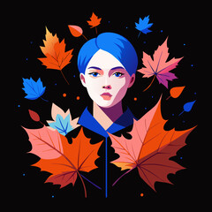 Naklejka premium Autumn Vibes Woman in Fall Season with Colorful Leaves and Cozy Atmosphere