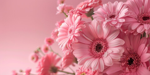 Vibrant Pink Daisies in Close-Up, Set Against a Soft Pink Backdrop, Radiating Cheerfulness
