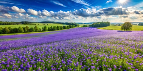 Fototapeta premium Purple hells bells flowers burst forth in the lush green field, their delicate petals swaying gently in the