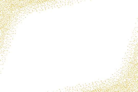 Gold glitter frame on transparent background. Spray golden dust particles frame. Luxury magic powder border texture sparkle. Shine dust frame for design, card, celebration, event, holiday
