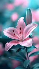 Fototapeta premium Pink Lily Flower Blooming in Garden, Floral Background, Spring Nature, Macro Photography