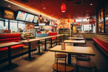 Interior of a empty fast food restaurant