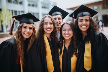 Group portrait of smiling diverse female graduates