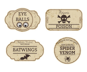 Set of Labels for halloween gift decorating, stickers for sketchbooks and more. Gloomy poison stickers