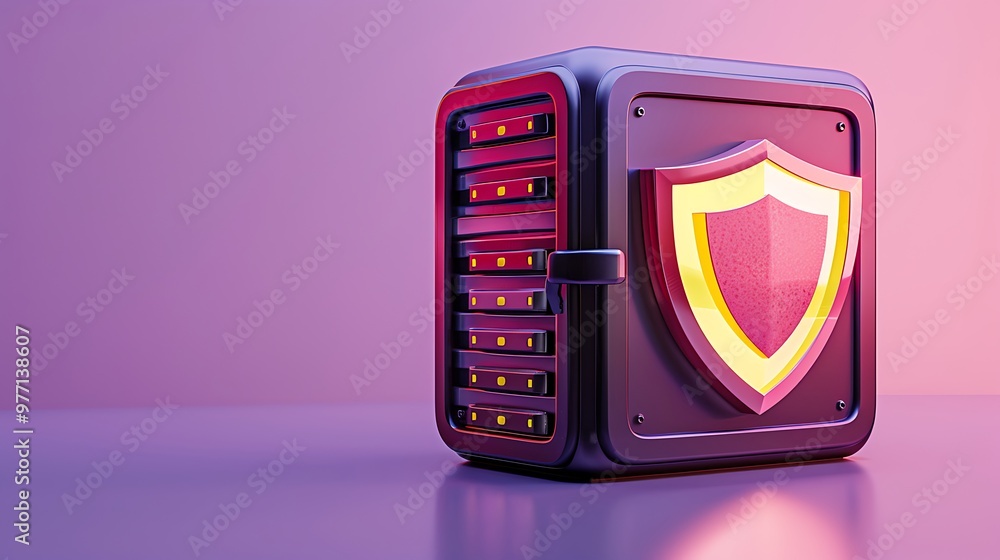 Poster a secure data storage device featuring a shield symbol, representing cybersecurity and data protecti
