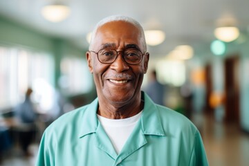 Fototapeta premium Smiling portrait of a African American senior man in nursing home