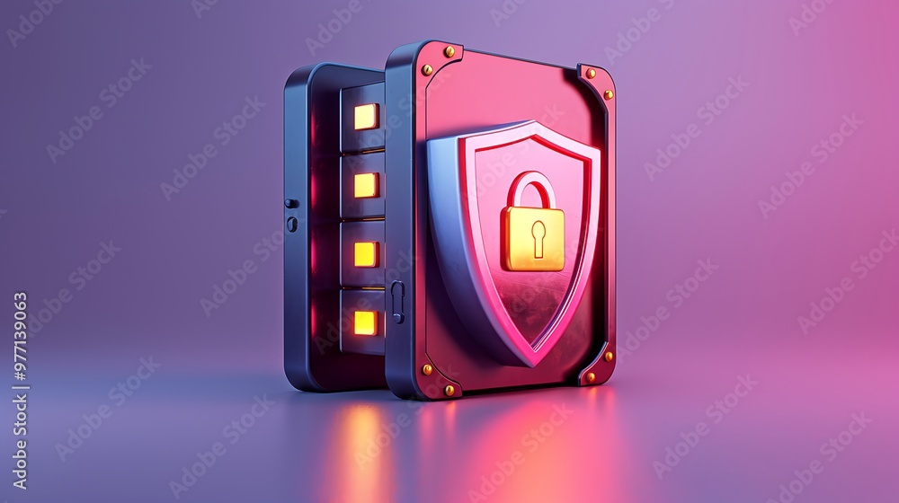 Poster a secure digital padlock design with vibrant colors, symbolizing protection and cybersecurity in a m