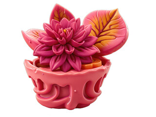 birthday cake with candle,3d pink flower in a vase  isolated on transparent background