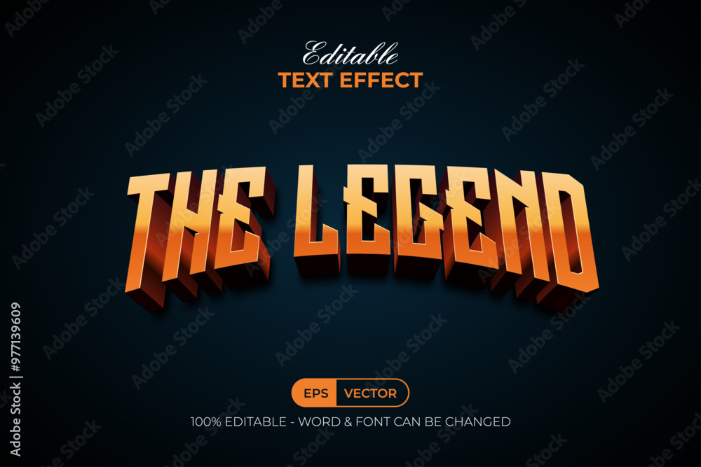 Aufkleber the legend text effect 3d curved golden style. editable text effect.